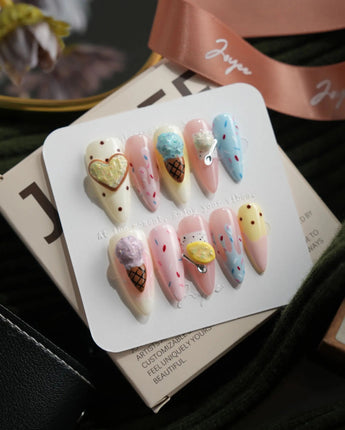 Cream Scoop medium stiletto press-on nails