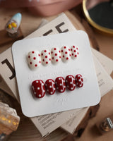 Creamy Cherry nail art close-up showing Bright Red & Creamy White Contrast, Retro Classic Polka Dots. details