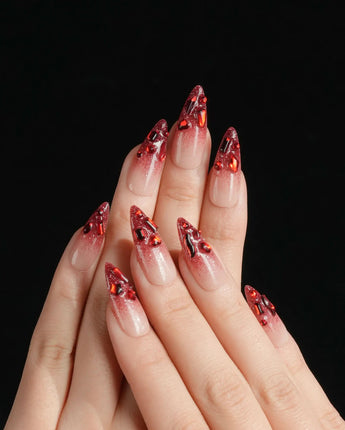 Crimson Queen press-on nails — Nude Pink to Black-Red