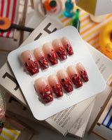 Crimson Queen Medium Coffin press on nails, handmade custom nails by Joyeenails