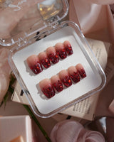 Crimson Queen nails in short coffin — Nude Pink to Black-Red