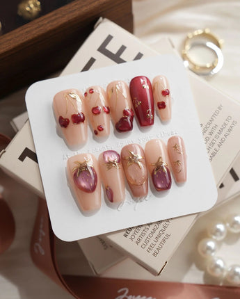 Crystal Berry Medium Coffin press on nails, handmade custom nails by Joyeenails