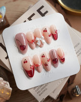 Crystal Cherry handmade press-on nails featuring Sweet Cherry，cat eye french tip nails