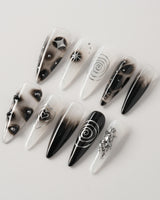 Black & Silver Void custom press-on nails — available in multiple shapes and sizes