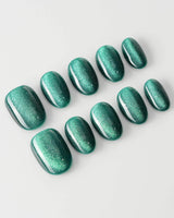 Emerald Green Nail Designs Cat-eye Nails custom press-on nails — available in multiple shapes and sizes