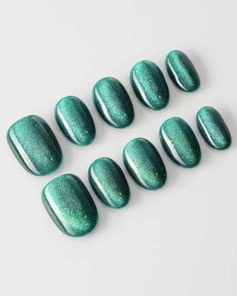 Emerald Green Nail Designs Cat-eye Nails custom press-on nails — available in multiple shapes and sizes