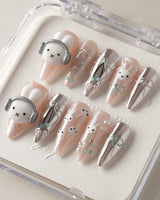 Miffy's Vacay custom press-ons with vacation-inspired cute art and reflective chrome