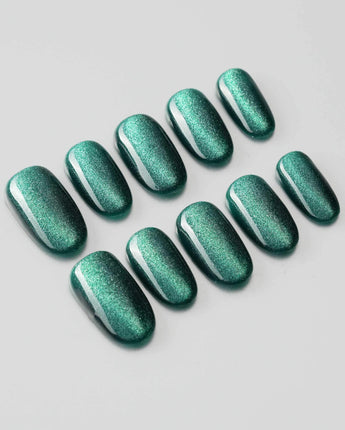Emerald Green Nail Designs Cat-eye Nails custom press-on nails — available in multiple shapes and sizes