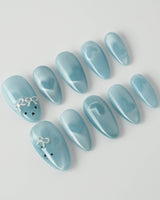 Thump Bunny_Macaron custom press-on nails with cute macaron blue magnetic shine