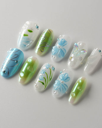 Lotus Breeze custom press-on nails — available in multiple shapes and sizes