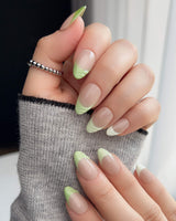 Forest Layers handmade press-on nails featuring Nude Pink & Green, 3D Textured French.