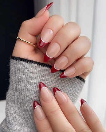 Classic Return - Rose press-on nails — Burgundy & Nude Pink,