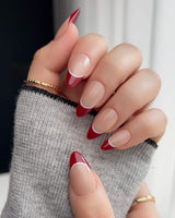 Close-up of Classic Return - Rose with burgundy tips and minimalist white French line