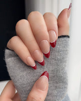 Classic Return - Rose nails with glossy burgundy French design and nude pink base