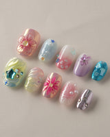 Gem Blossom custom press-on nails — available in multiple shapes and sizes