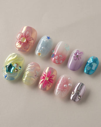 Gem Blossom custom press-on nails — available in multiple shapes and sizes