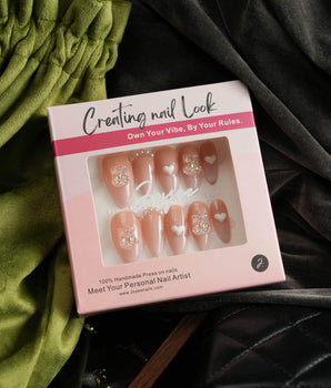 Cute Bear Hug press-on nail set — cute nails design, hand-painted with real gel polish