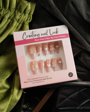 Cute Bear Hug press-on nail set — cute nails design, hand-painted with real gel polish