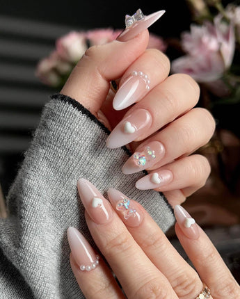 Cute Bear Hug press-on nails in medium almond shape — cute nails