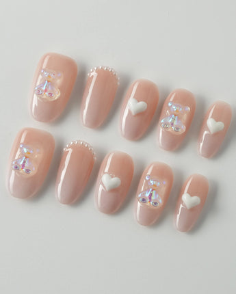 Cute Bear Hug press-on nails in medium oval shape — cute nails