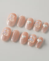 Cute Bear Hug press-on nails in short oval shape — cute nails