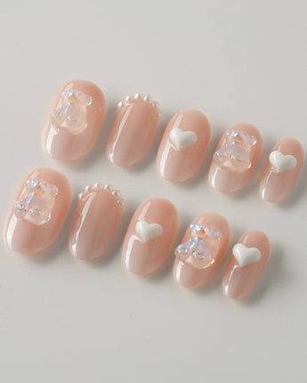 Cute Bear Hug press-on nails in short oval shape — cute nails
