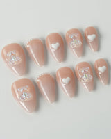 Cute Bear Hug press-on nails in short stiletto shape — cute nails