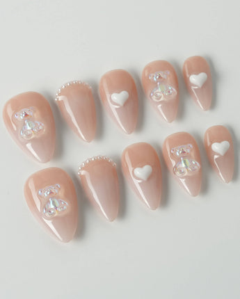 Cute Bear Hug press-on nails in short stiletto shape — cute nails