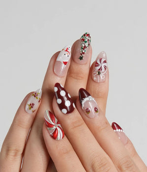 Holiday Party press-on nails — pearl nude cat eye