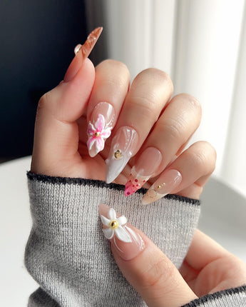 Tropical Nails Vibes cute tropical press-on nails with playful bright floral details