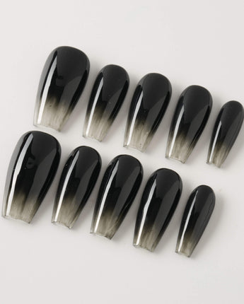 Cutting Edge press-on nails in medium coffin shape — Black ombre nails