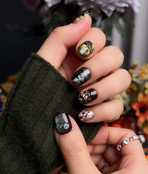 Spooky Night press-on nails — Vintage Halloween, Pumpkin Castle
