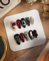 Dark Fairytale press-on nails — Black Red Gothic, 3D Rose Cross. handmade nail art by Joyee Nails