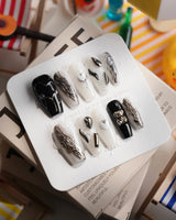 Dark Ice Medium Coffin press on nails, handmade custom nails by Joyeenails