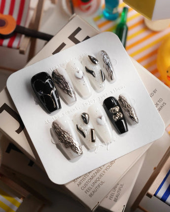 Dark Ice Medium Coffin press on nails, handmade custom nails by Joyeenails