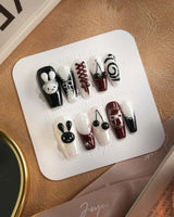 Dark Miffy nails — black white red mix by Joyee Nails