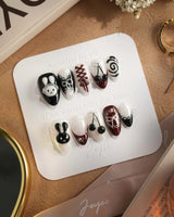 Dark Miffy nails — black white red mix by Joyee Nails