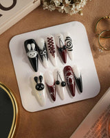 Dark Miffy nails — black white red mix by Joyee Nails