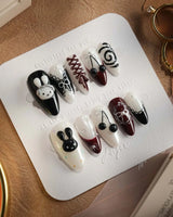 Dark Miffy nails — black white red mix by Joyee Nails