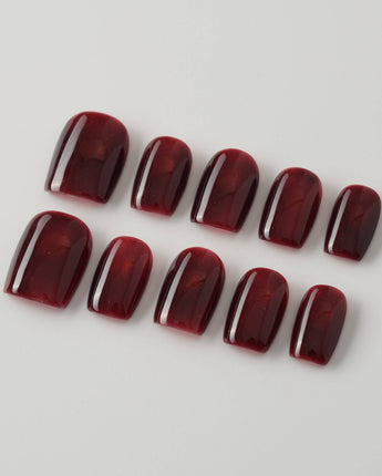 Deep Red Cat eye Nails press-on nails in extra short square shape — red cat eye christmas holiday