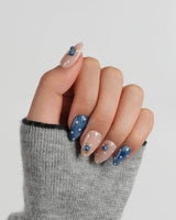 Denim Berry quiet cool blueberry nail set with dark denim and soft nude accents