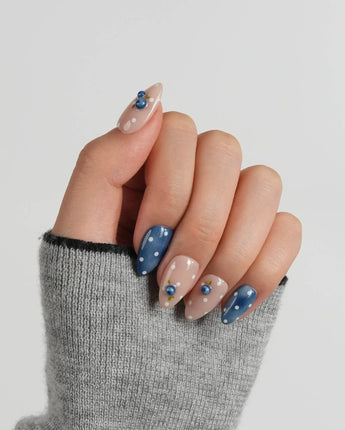 Denim Berry quiet cool blueberry nail set with dark denim and soft nude accents