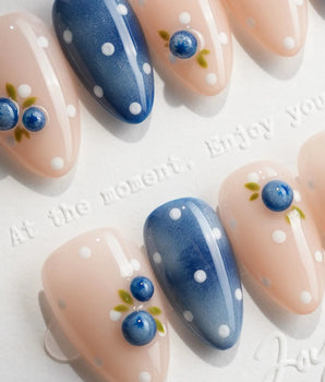 Denim Berry Extra Short Almond press on nails, handmade custom nails by Joyeenails