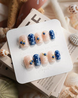 Denim Berry blueberry press-on nails in extra short coffin shape