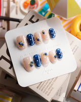 Denim Berry blueberry press-on nails in extra short oval shape