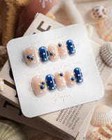 Denim Berry blueberry press-on nails in extra short square shape