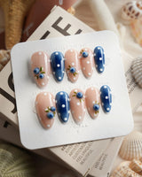 Denim Berry blueberry press-on nails in medium almond shape