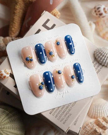 Denim Berry blueberry press-on nails in medium oval shape