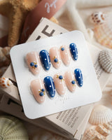 Denim Berry blueberry press-on nails in short almond shape