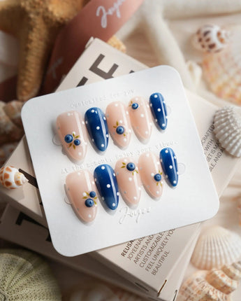 Denim Berry blueberry press-on nails in short almond shape